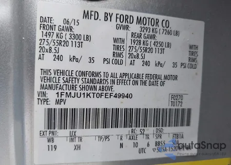 2015 Ford Expedition Limited from USA, damaged, VIN 1FMJU1KT0FEF49940